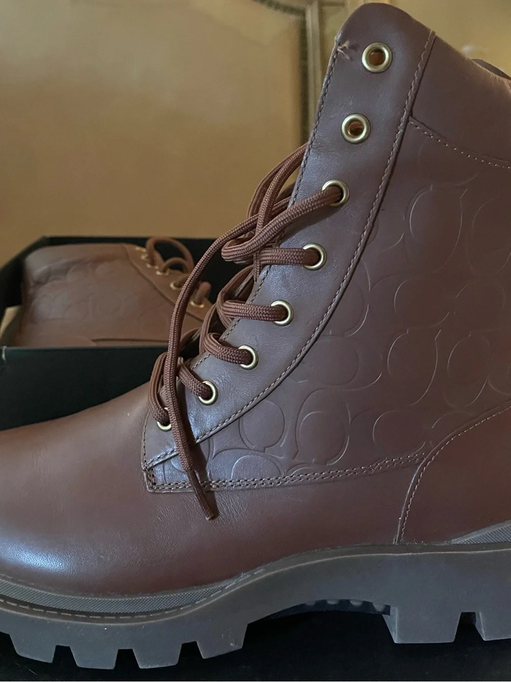 Coach Men’s Citysole EMB Lace-Up Brown Leather Combat Boots